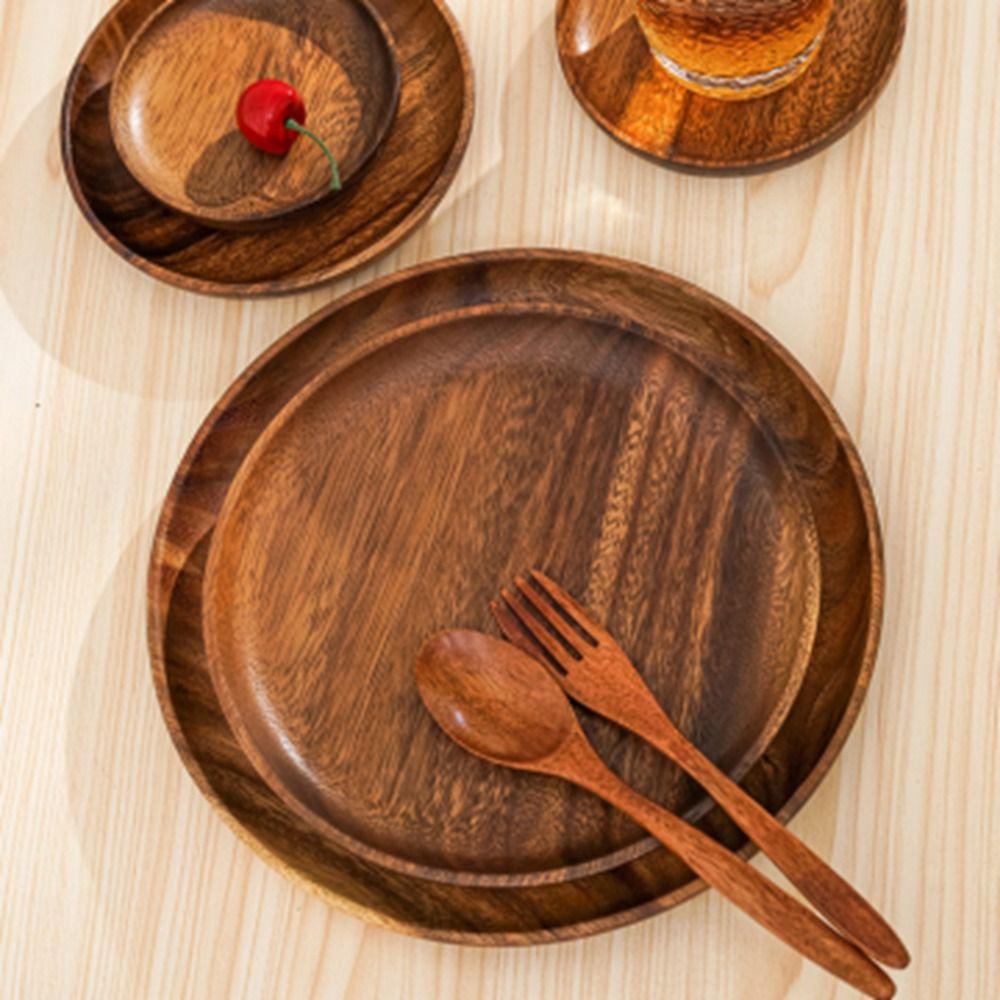 Wood 1Pcs Durable Tableware Unbreakable Vintage Dinner Plate Fruits Dishes Platter Serving Tray