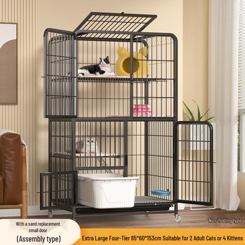 Foldable Indoor Cat Cage with Toilet – Space-Saving Cat House and Balcony for Small Apartments