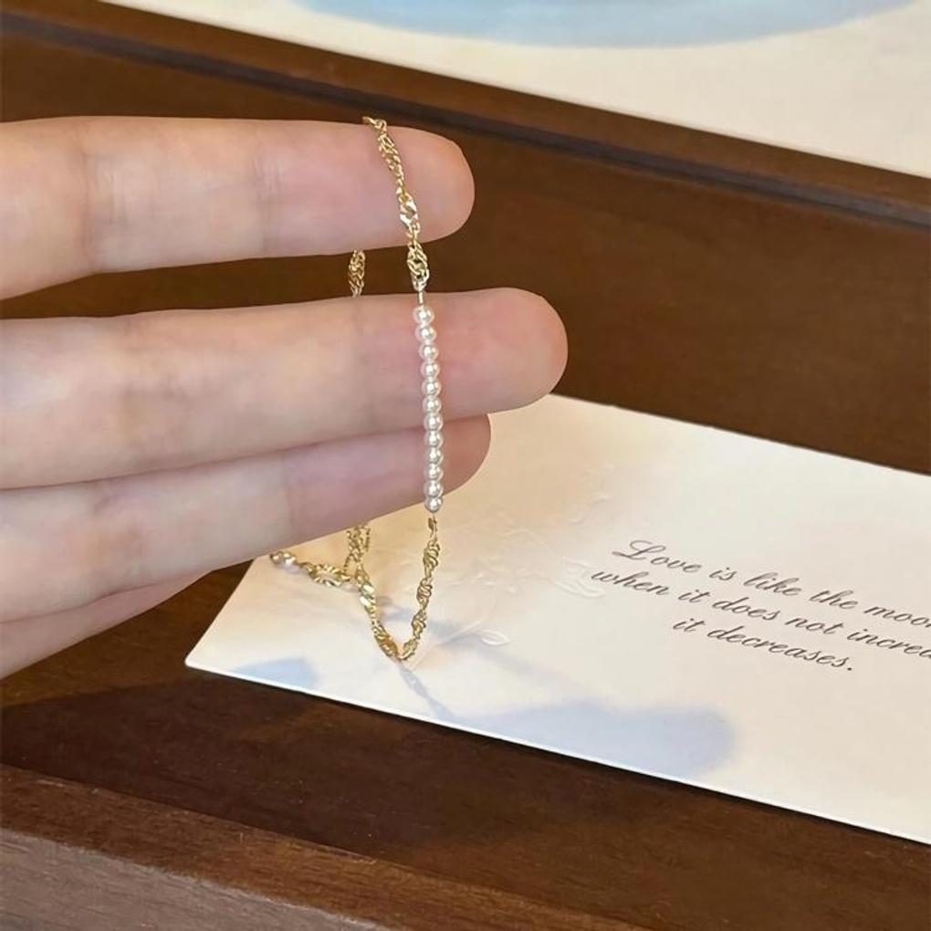 Pulsera Francesa Vintage para Mujer con Olas de Perlas Pequeñas