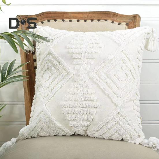 Vyšívaný povlak na polštář Všívaný povlak na polštářek se střapci Bavlněný lněný ozdobný povlak na polštář do auta na rozkládací pohovku