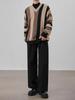 Men's Korean Style Striped V-Neck Autumn/Winter Loose Knit Color Block Pullover Sweater