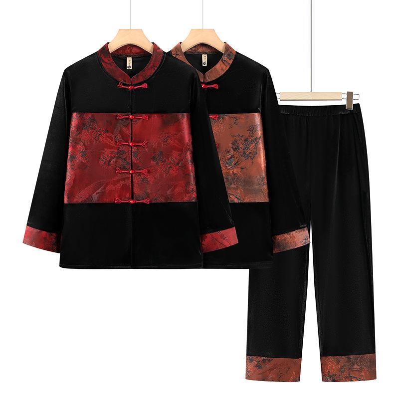 Grandma's Gold Velvet Tang Suit - New Chinese Style Two-Piece Set for Spring & Autumn 