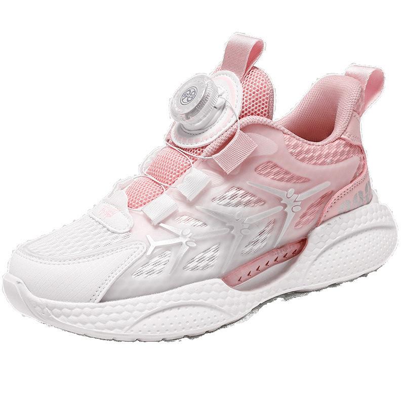 Girls Shoes 2025 New Summer Rotating Button Children's Sports Shoes Mesh Breathable Medium and Older Children's Girls Mesh Shoes