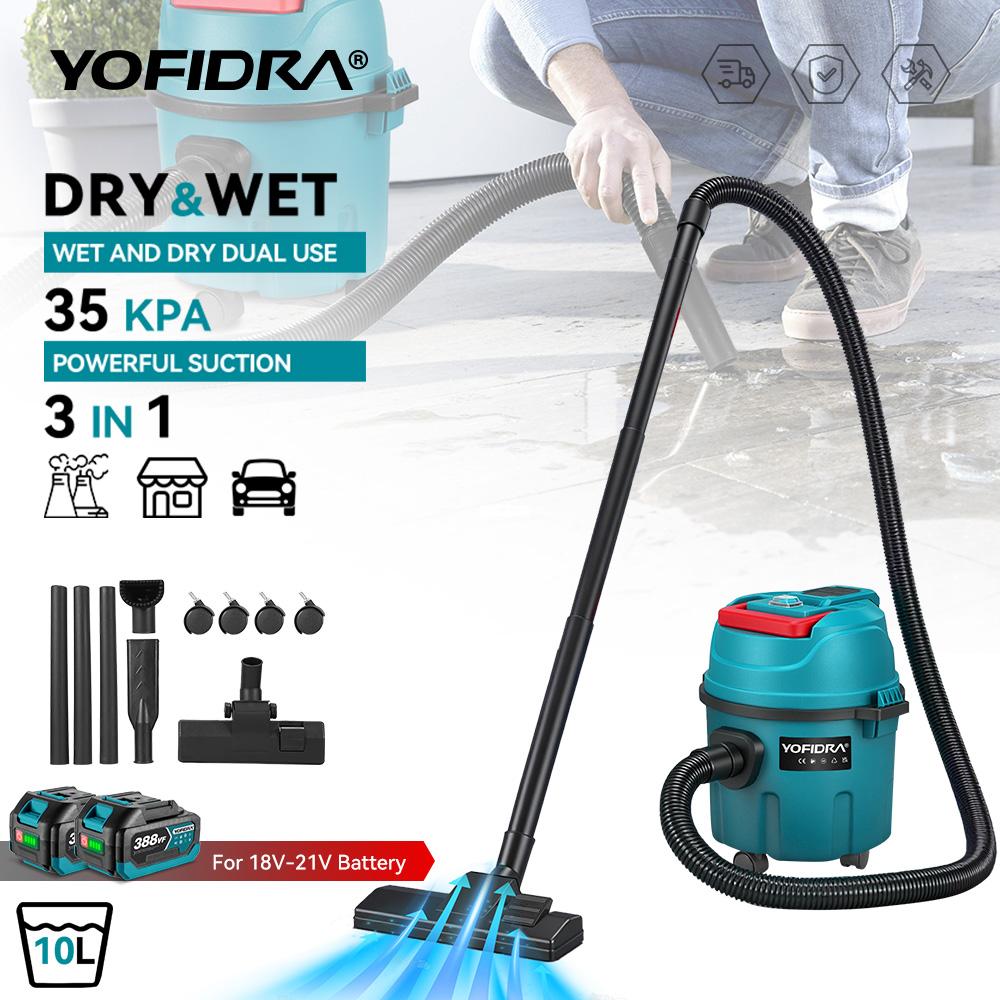 YOFIDRA 35kPa Aspirapolvere Elettrico Umido e Secco Serbatoio da 10L con Ruote Strumenti per la Pulizia Domestica Industriale Per Makita Batteria a Pi