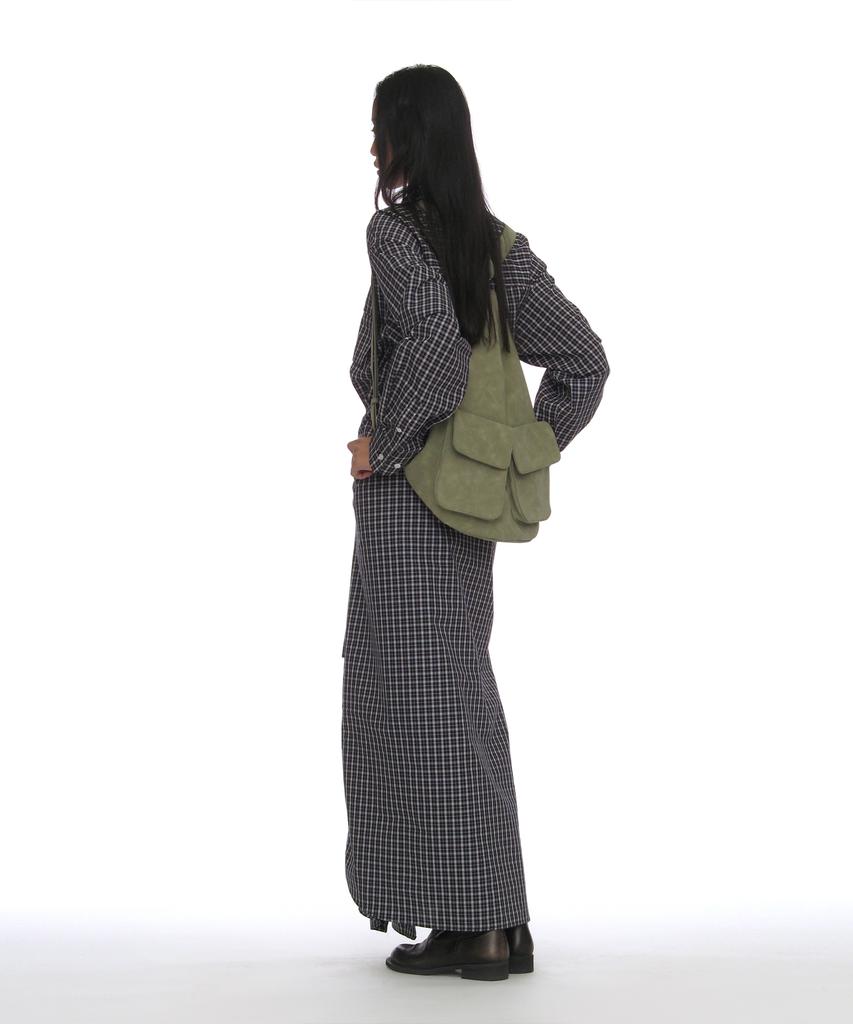 Partimento Woman Sleeve-Tie Shirt Maxi Dress_Navy Check