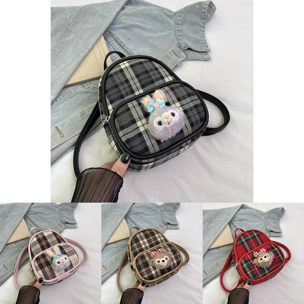 Shelliemay Duffy Simple Plaid Canvas Backpack With Breathable Fabric For College And Casual Outings