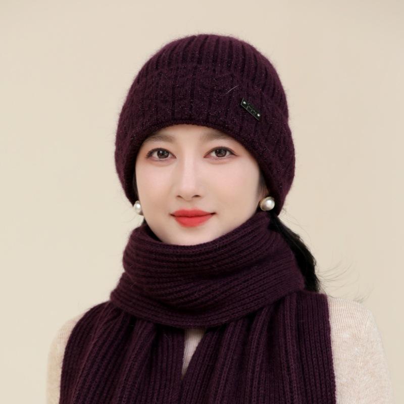 Autumn and Winter Knitted Wool Hat Fleece Thickened Hat Women's Winter Warm Faux Rabbit Fur Beret Headhat