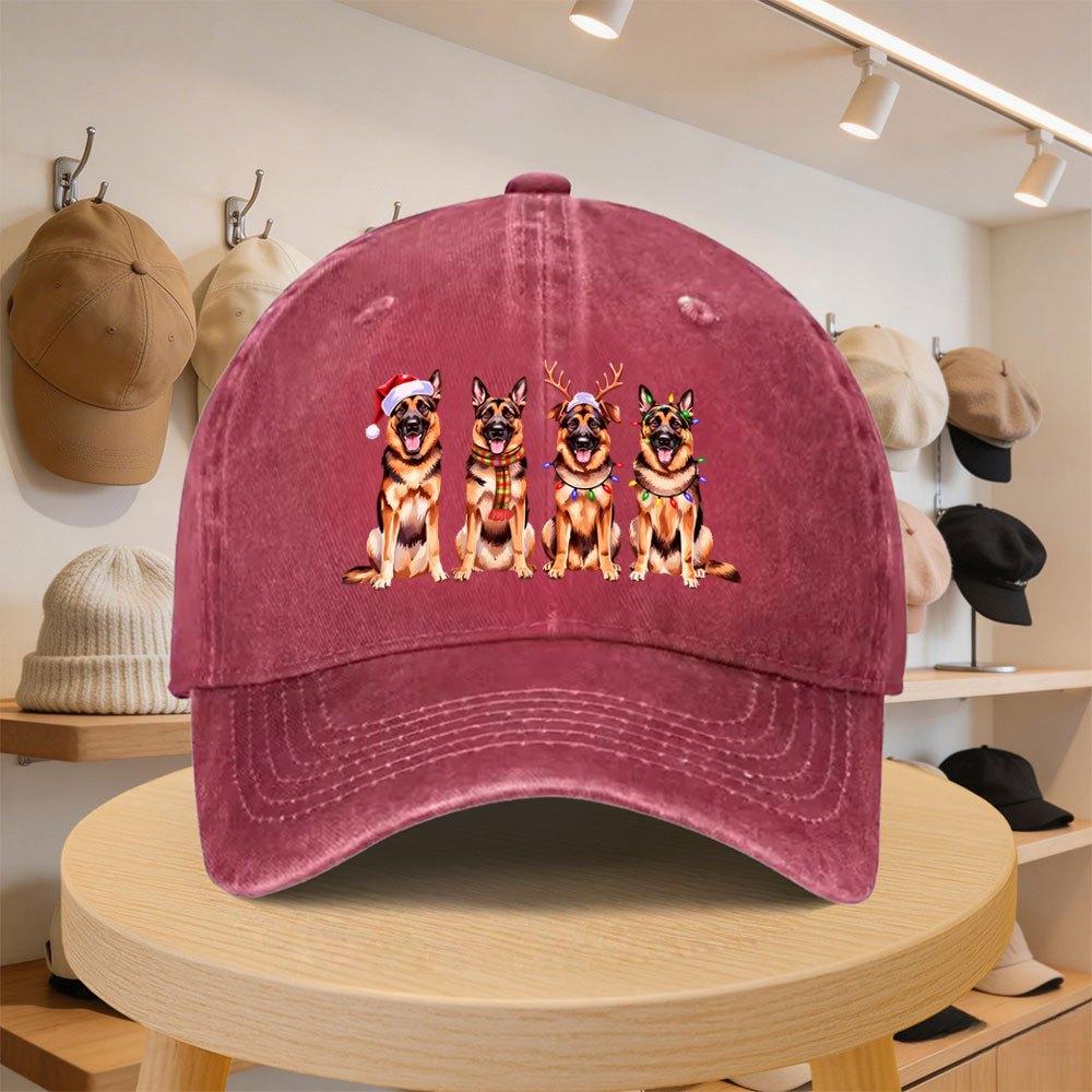 A MenS Baseball Cap Featuring a German Shepherd Design for Christmas Stylish And Casual Adjustable for Spring And Autumn Outi
