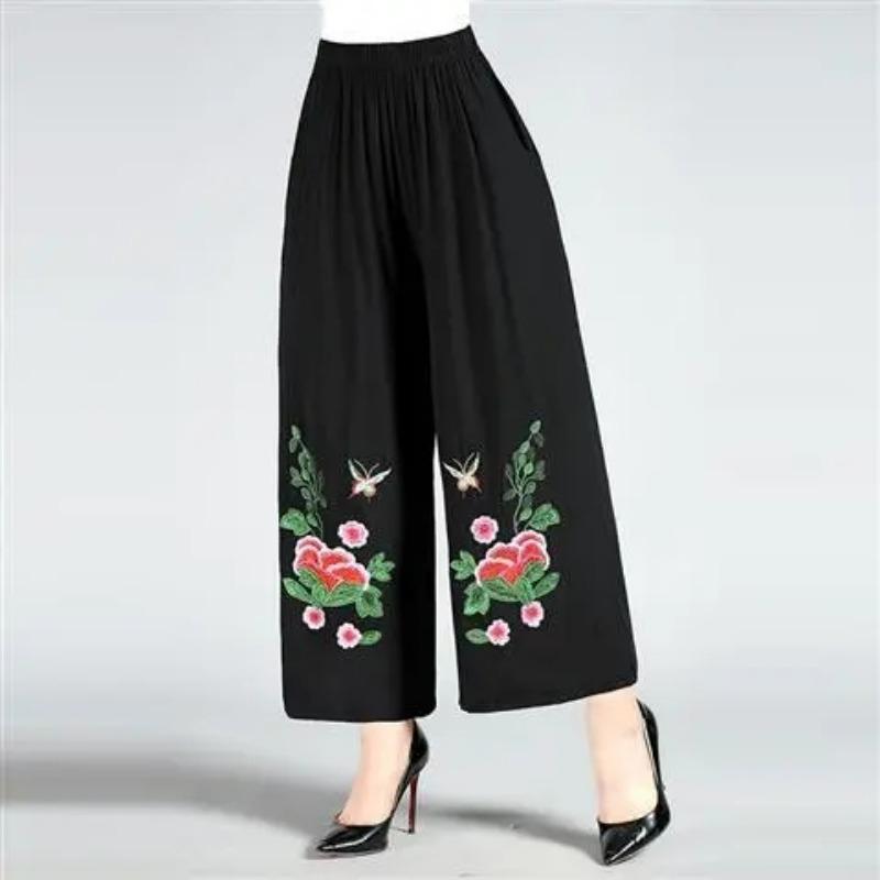 WTEMPO Women Ankle-Length Pants Ruffle Skirt-like Wide-leg Pants Female Loose High Waist  Trousers Cool and Breathablejavascript: