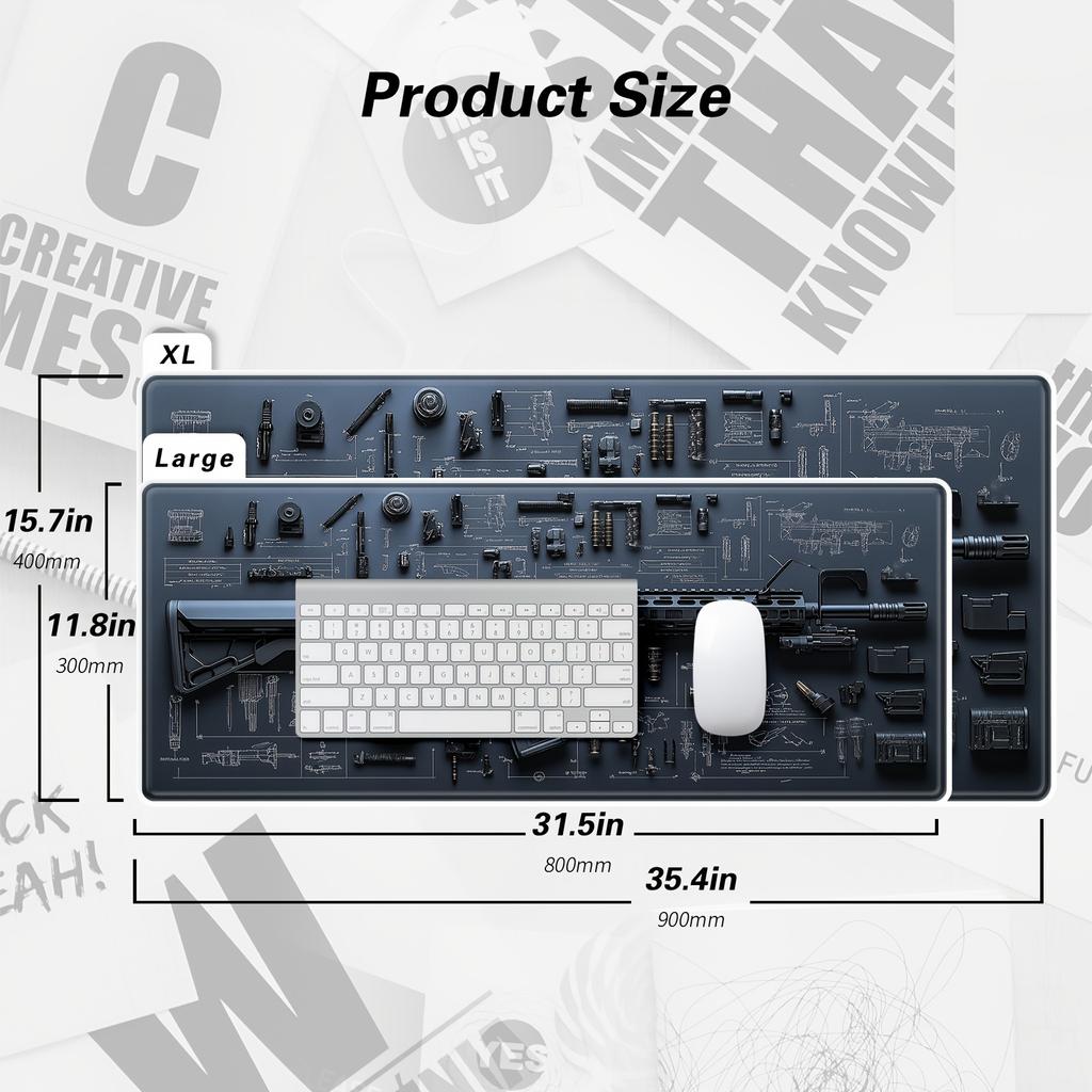 Gun Large Washable Mouse Pad Rubber Non-Slip Desk Gadgets Pc Setup Accessories Office Mouse Mat Setup Extended Pad Mousepad