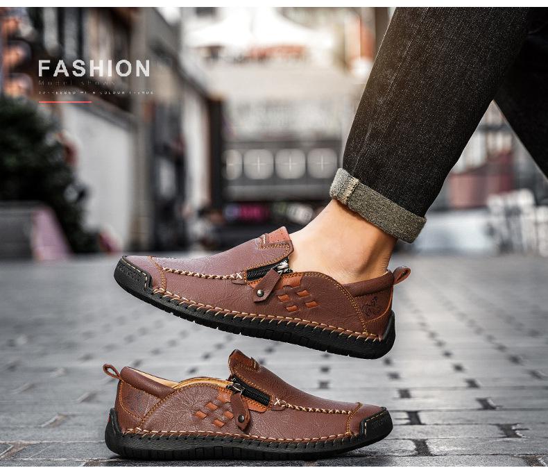 Men's Casual Retro Microfiber Leather Stitching Shoes with Zipper