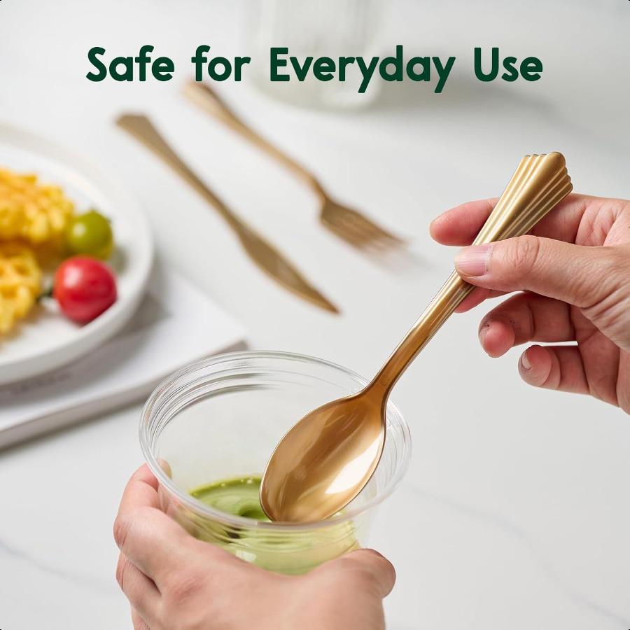 180 Count Gold Plastic Silverware Set Disposable Dinnerware Sets Plastic Cutlery Set Includes 60 Forks 60 Spoons 60 Knives Plas