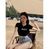 Black letter print short T-shirt women's summer new slim and thin versatile Spice Girl short-sleeved top