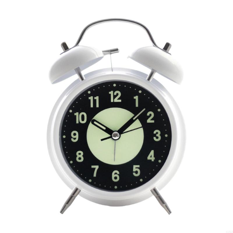 62KD Twin Bells Bedroom Alarm Clock Large Green Glowing Dials Nightlight Feature Loud Wake Up Sound Desk Clock for Student