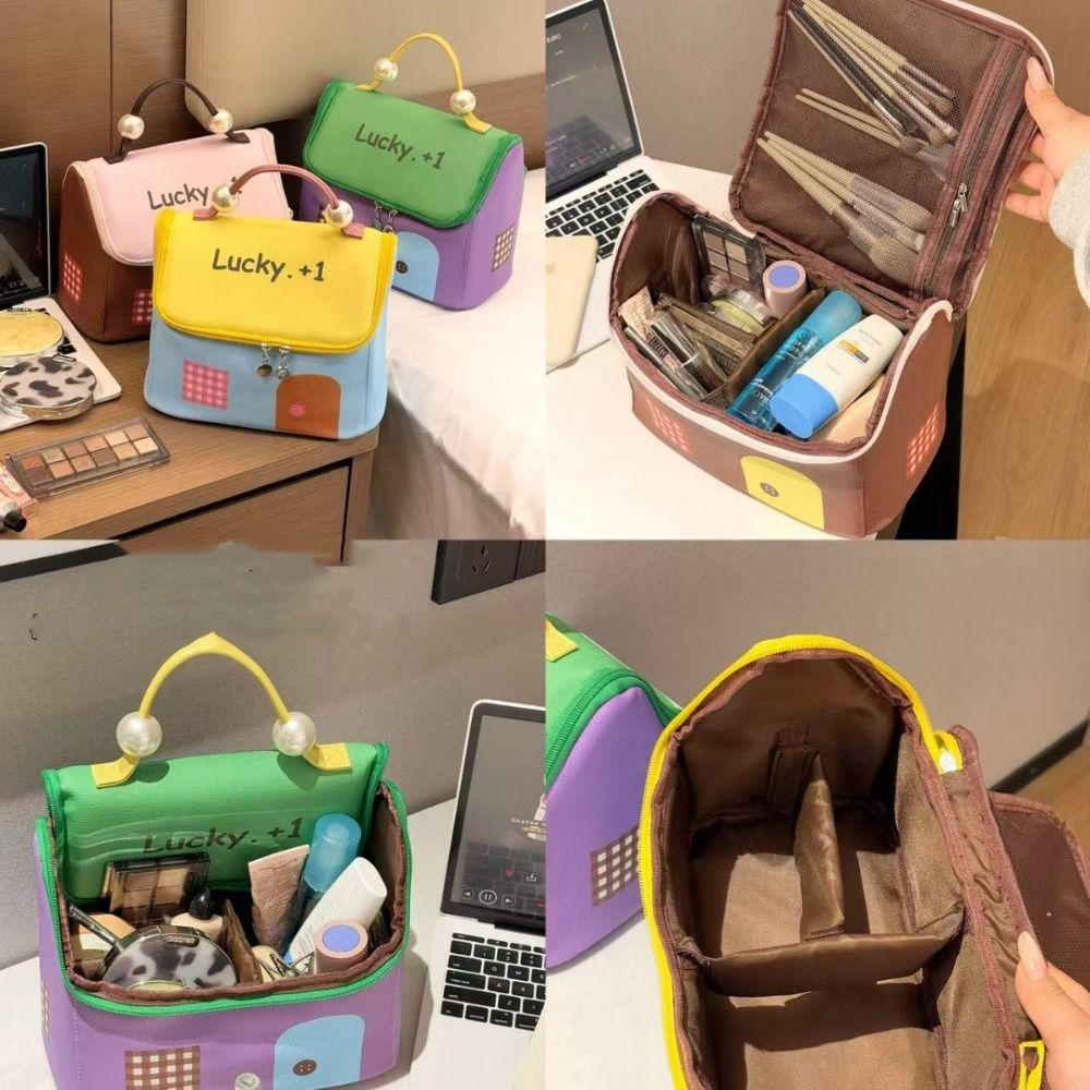 Kawaii Handheld Cosmetic Case Large Capacity Portable Storage Bag Cute Cabin Makeup Bag  Girls