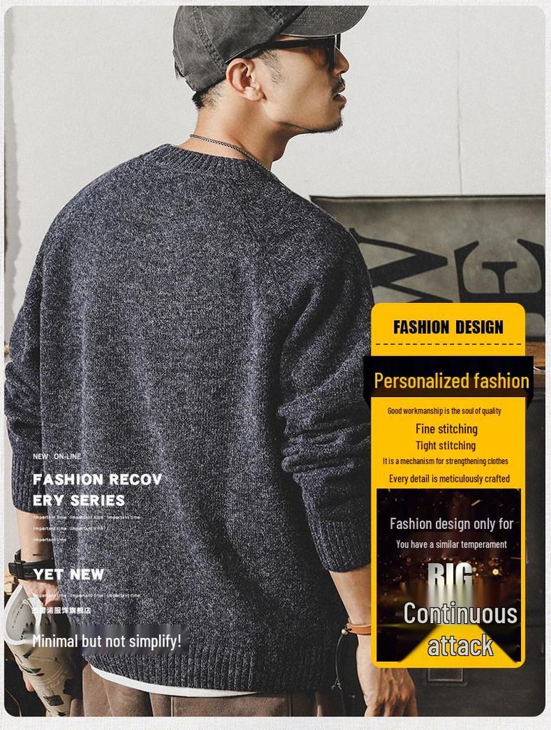 Klassischer Retro-Winterpullover für Herren - Lässiger lockerer Rundhals-Strick, Große Größen erhältlich