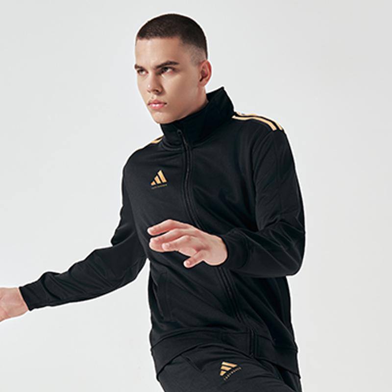 Adidas Vintage Sports Solid Color Stand Collar Casual Logo Jacket Unisex Jacket Black Gold TR90JT-BG