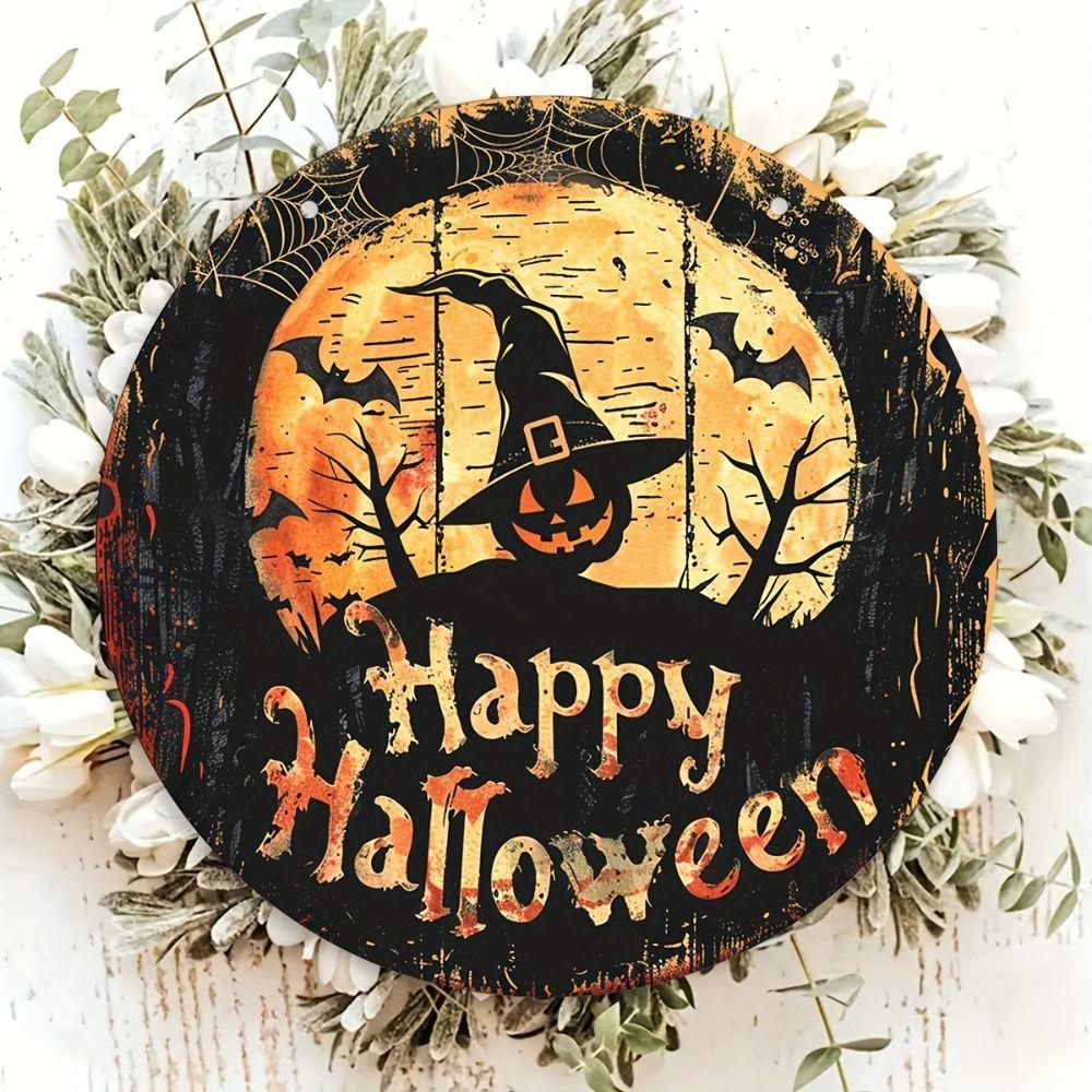 Round Pumpkin Head Art Decoration 2D Wreath Sign Door Decor Hanging Pendant  Garden