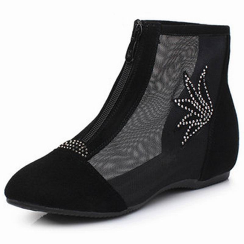 Fashion GKTINOO 2025 Fashion Cow Suede Summer Ankle Boots for Women Flat Heel Boots Mesh Cut Out Booties Casual Shoes Big Size 34-43