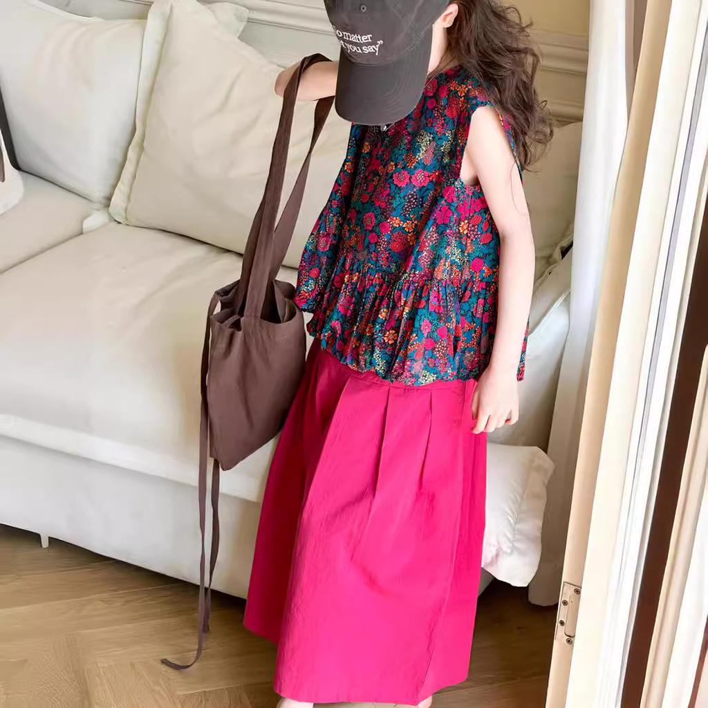 Dívčí módní set Dětský letní oděvní oblek Malá holčička Letní bez rukávů Tílko+Kalhoty se širokými nohavicemi Dětské sety