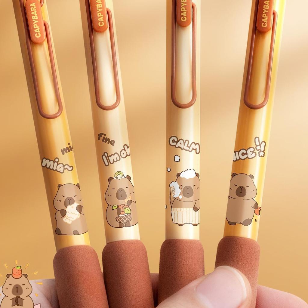 4pcs Capybara Gel Pens Set Cute Cartoon 0.5mm Ballpoint Black Color Ink for Writing Kids Gift