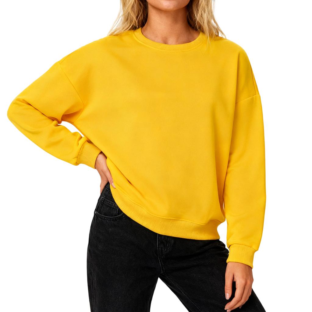 Women's Loose Comfortable Casual And Fashionable Round Neck Threaded Sleeves Solid Color Long Sleeved Sweatshirt