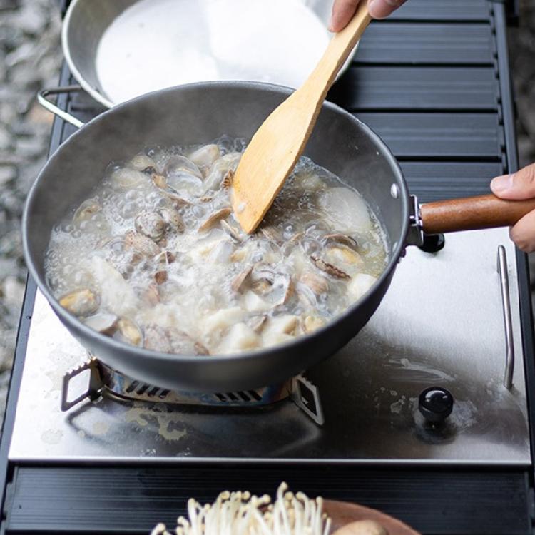 Light Weight Nonstick Frying Pan Wood Handle Wok Cookware Portable Camping Picnic Pot Aluminum Alloys Frying Pan