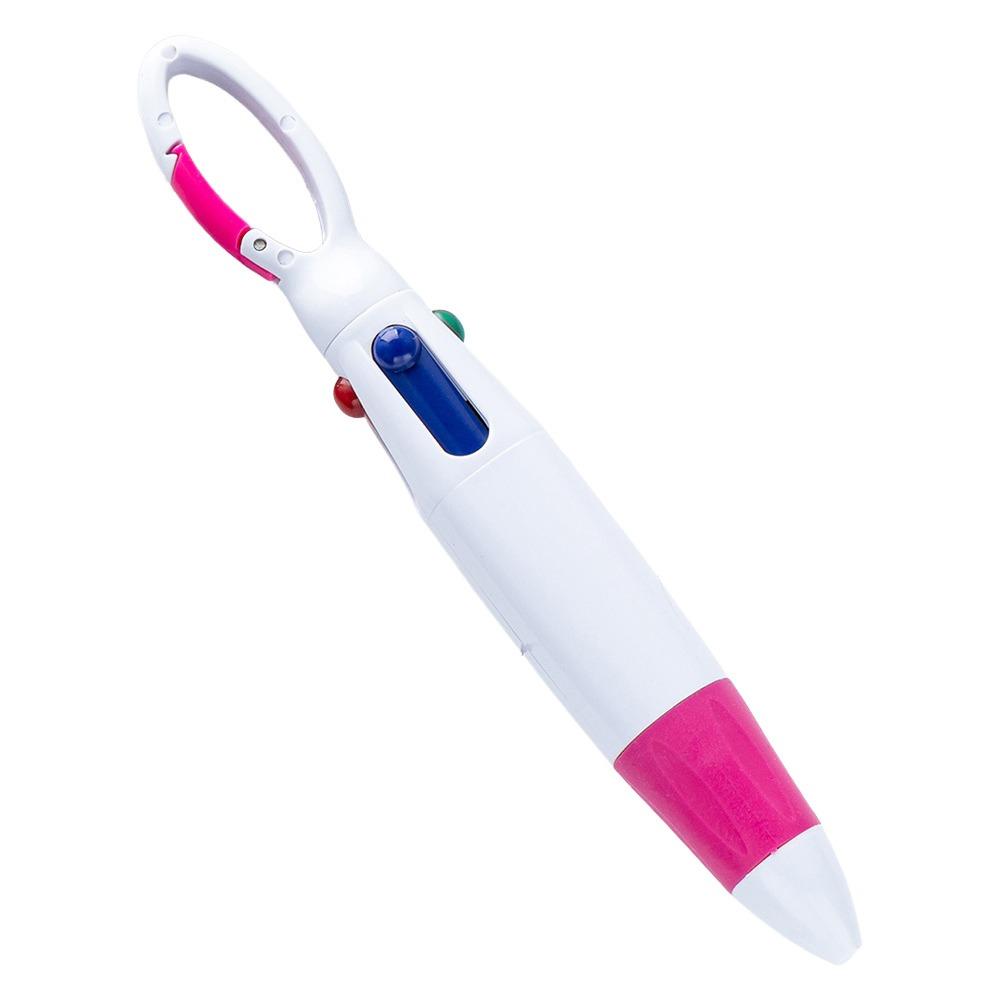 

1pcs Portable Plastic Ballpoint Pen Press Type 4-Color Pocket Pen 1.0mm Tip Gel Pens Students рожевий червоний колір