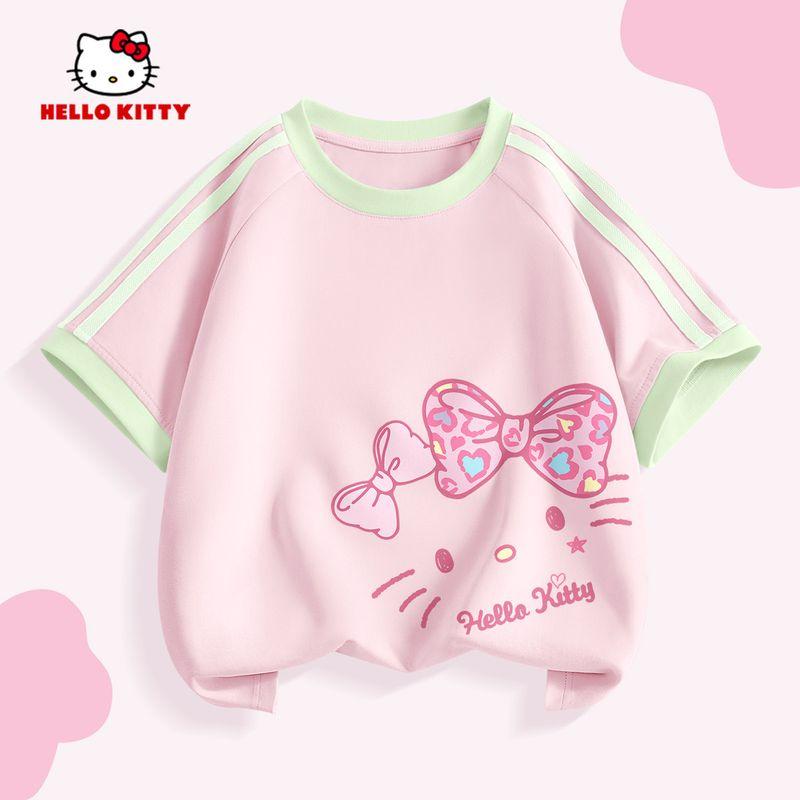 Hello Kitty Girls' Short-Sleeved T-Shirt Summer 2026 New Kidsren's Pink Bottoming Shirt Sweet Girl's Top