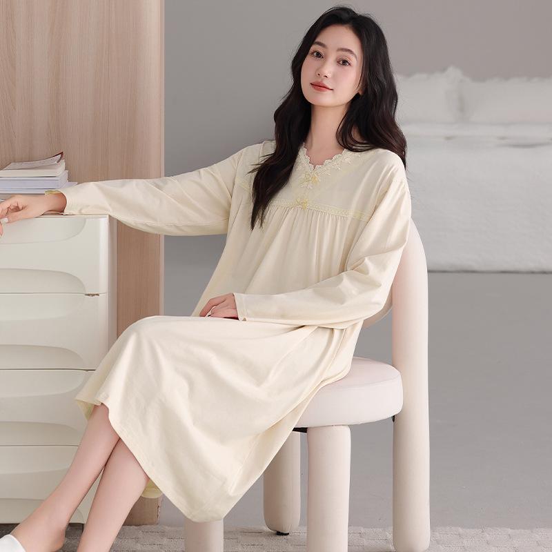 Camice da notte stile palazzo da donna: Elegante Abito Lungo Monocolore per Primavera e Autunno 2026