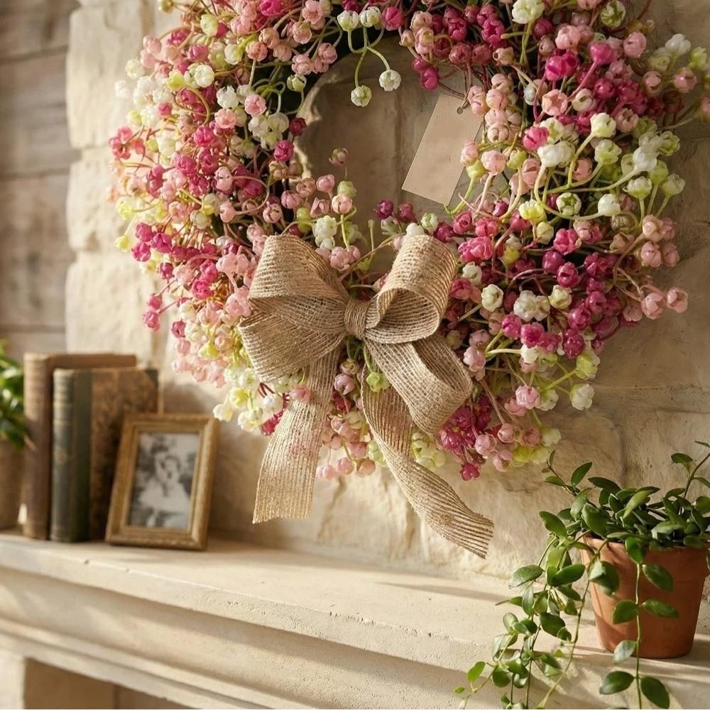 With Bow Spring Flower Wreath Lifelike Artificial Flower Wreath Front Gate Wreath  Front Door
