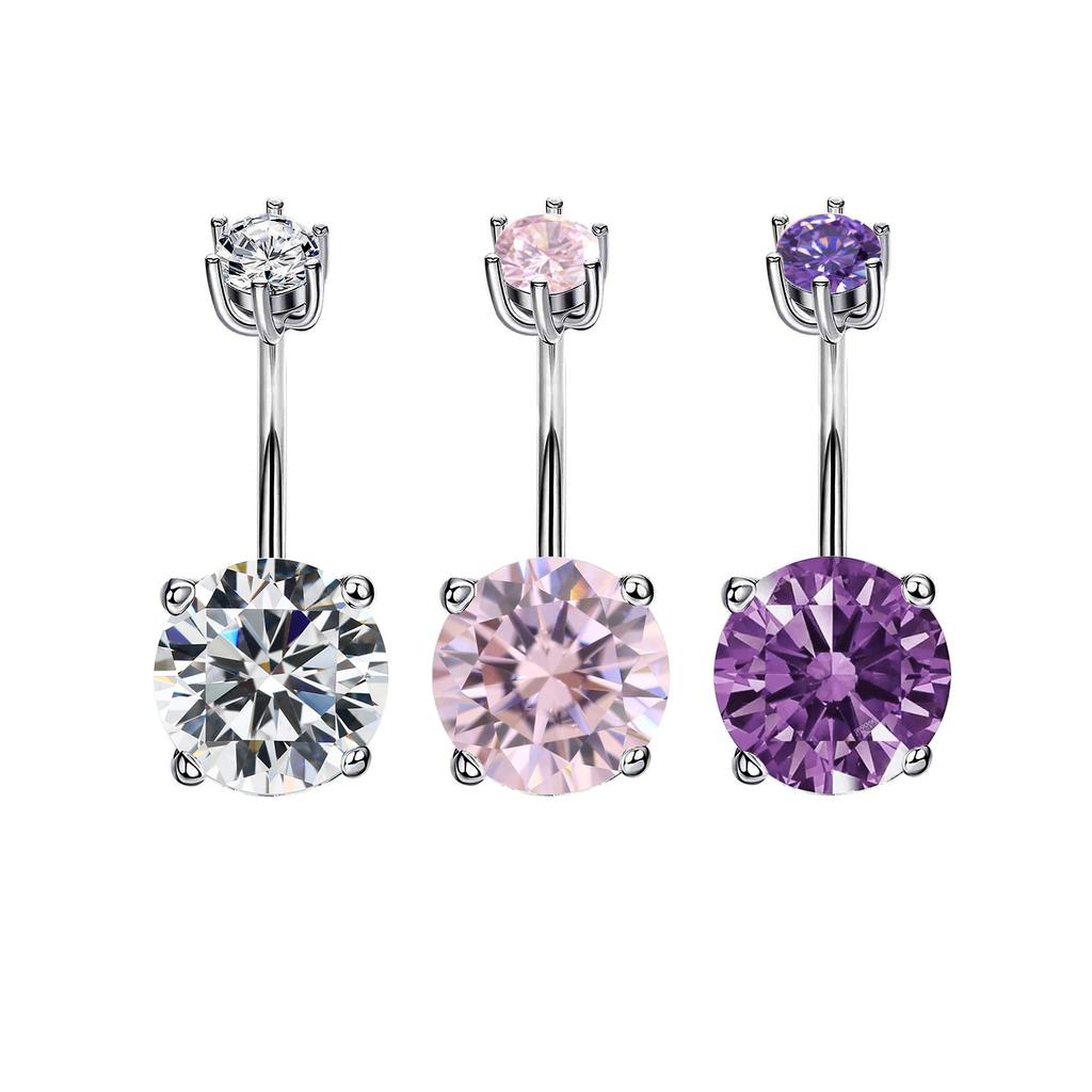 WMPR007 Runder Zirkon Bauchnabelpiercing 925 Sterling Silber Bauchnabelring für Damen Körperschmuck Luxuriöser Hochzeits-Bauchnabelring