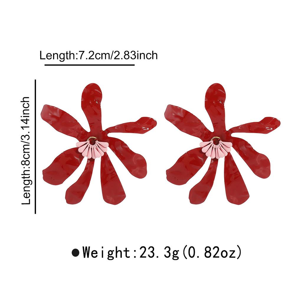 Women Fashion Personality Alloy Oil Dripping Exaggerated Flower Stud Earrings Summer Vacation Style Temperament Ear Jewelry