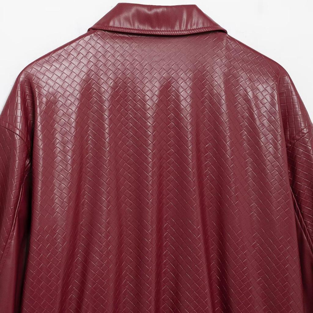 Spring 2025 Women's Faux Leather Bomber Jacket - European & American Style, Loose Fit