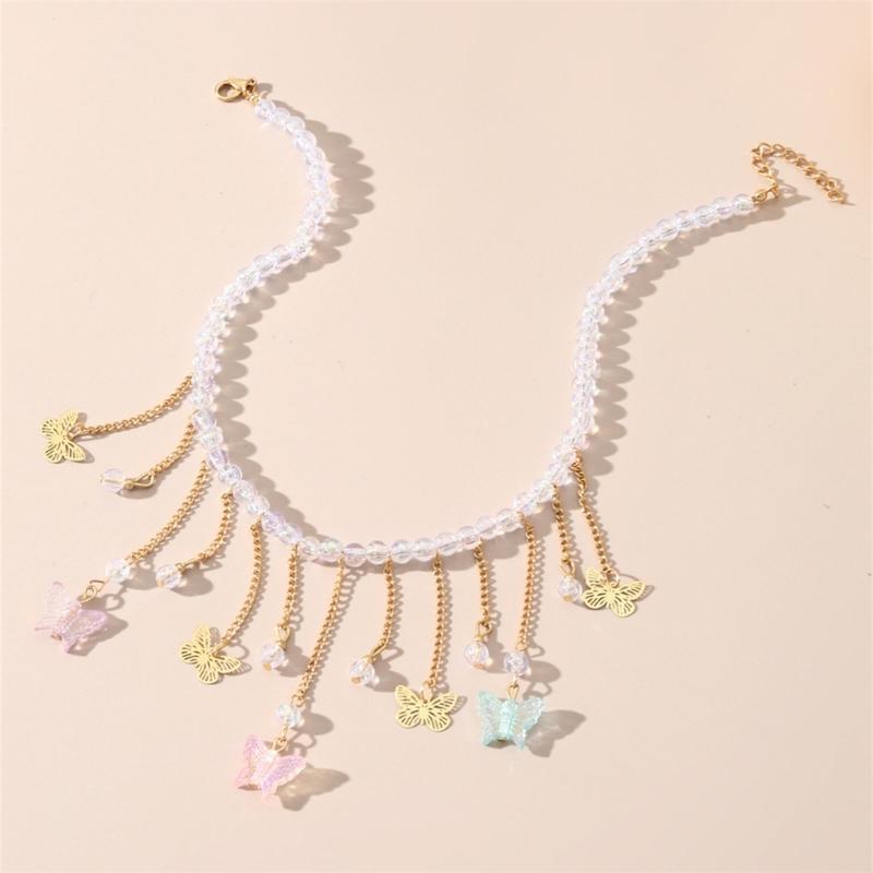 Sparkling Butterfly Pendant Necklace Delicate Tassels Necklace Charming Necklace Perfect for Daily Wear Parties and Gift