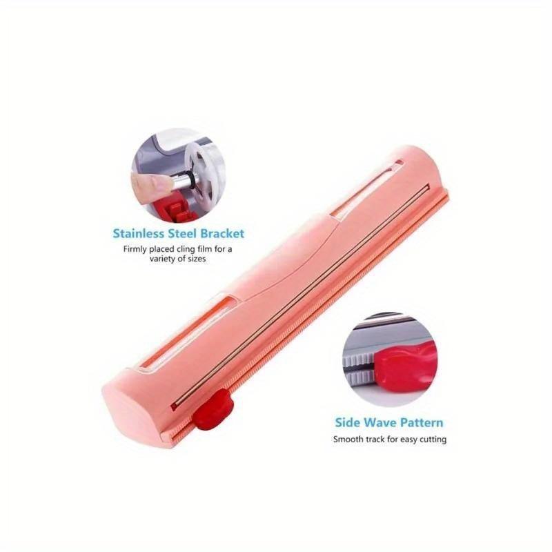 

1pc Cling Film Cutter Dispenser, Magnetic Suction Type, Reusable Food Wrap Cutter, Plastic Wrap Dispenser With Slide Cutter рожевий