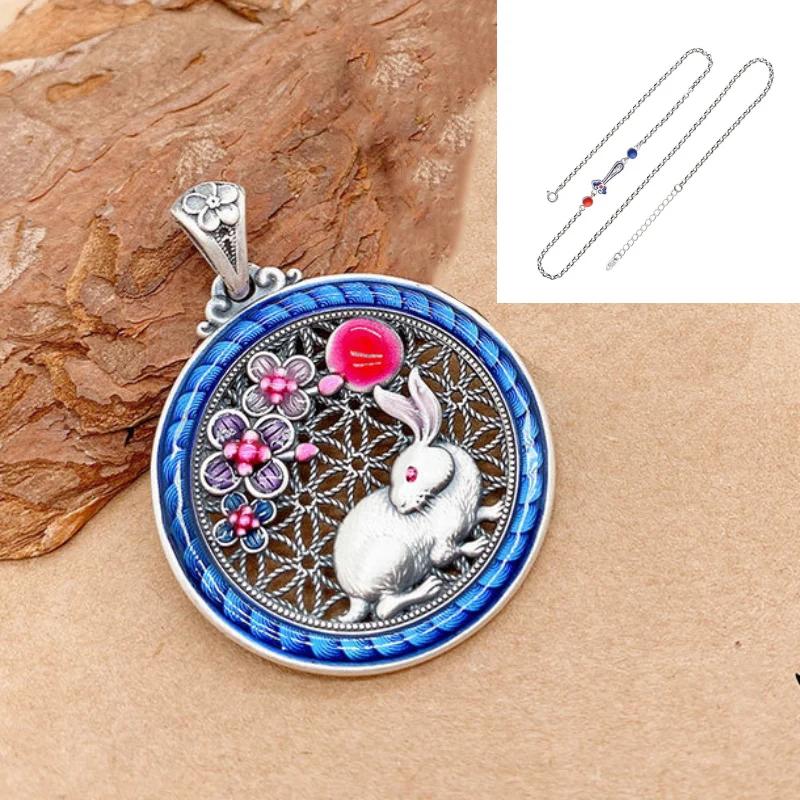 Archaic Rhyme Chinese Style Peony Flower Necklace   Colored Enamel Circular Pendant Ethnic Style Pendant Jewelry