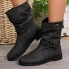 Short Martin Boots Women's 2025 Fall/winter New Belt Buckle Pleated Fashion Women's Boot Trend