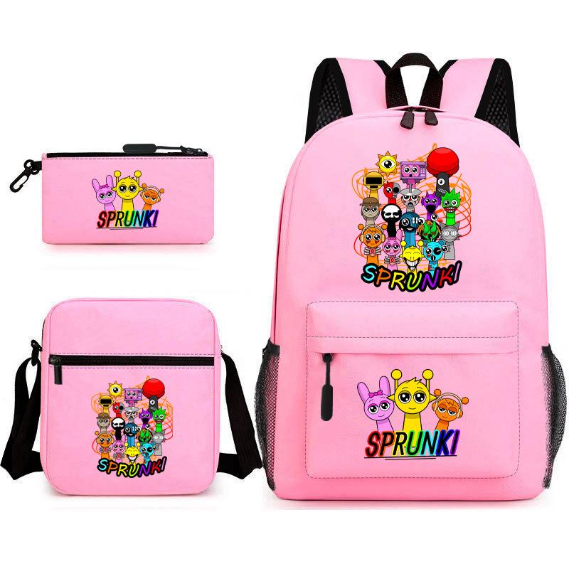 Sprunki Student Starry Sky School Bag Three-piece Rhythm Box Teen Backpack Men's and Women's Casual L