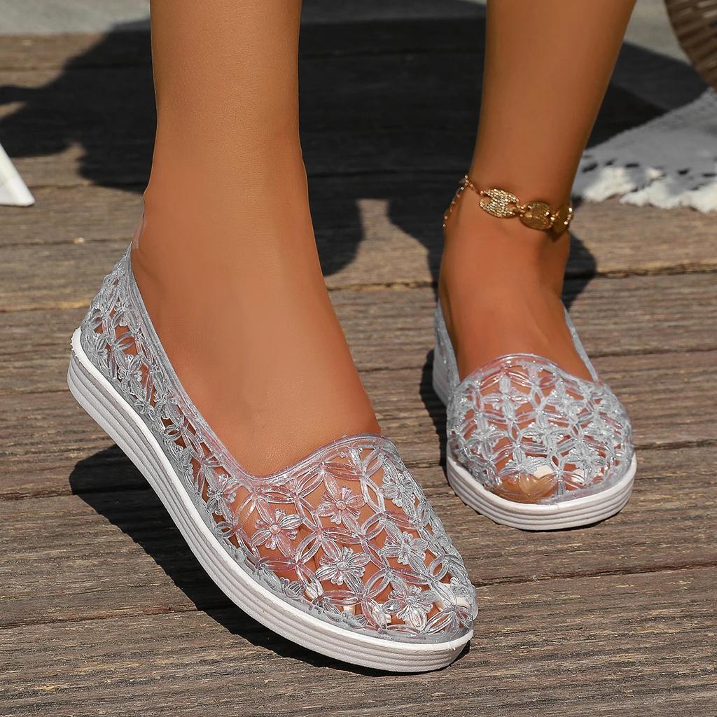 2025 Summer Women's Sandals Flat Women's Single Shoes Transparent Women's Beach Sandals Slip-on Hole Shoes