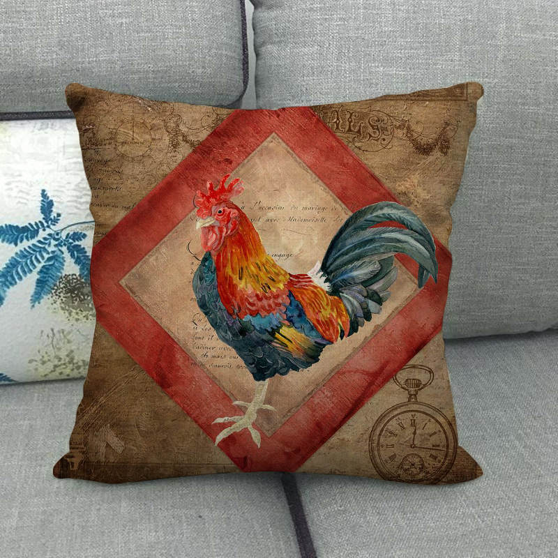 Nordisches Vintage Hahnenmuster Digitaldruck Kurzflor Kissenbezüge für Auto Sofa Büro Kissenbezug Heimartikel