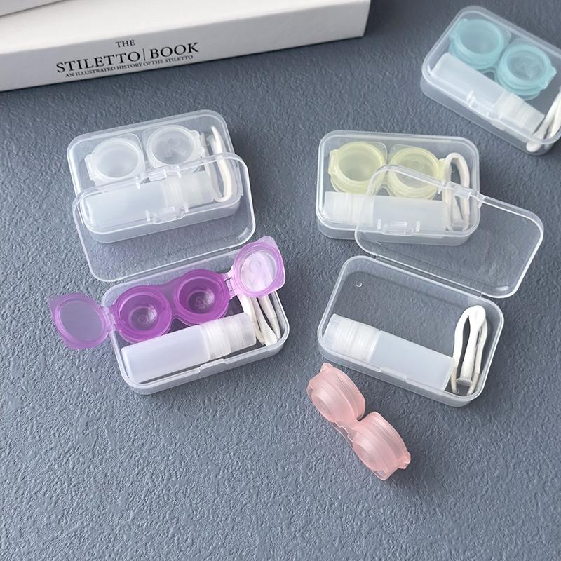 Candy Color Contact Lens Case Portable Transparent Travel Lens Container with Tweezers