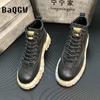 Fashion High Top Color Block Leather Boots Men Fashion Motorcycle Ankle Colorful Designer Boots for Men Boots Lace-Up Luxury Man Shoes