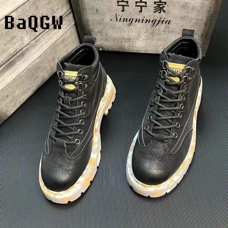 Fashion High Top Color Block Leather Boots Men Fashion Motorcycle Ankle Colorful Designer Boots for Men Boots Lace-Up Luxury Man Shoes