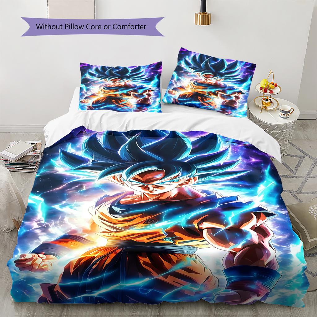 Son Goku Pattern Bedding,Quilt Set Quilt Cover Pillowcase Home Birthday Gift (1 * Duvet Cover + 2 * Pillowcase, Without Core)