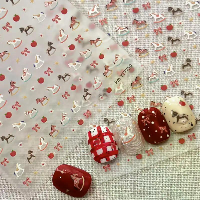 Cute Horse Bowknot Pony Nail Art Sticker Cartoon Lion Dance Manicure Decal New Year DIY Nail Art Decoration