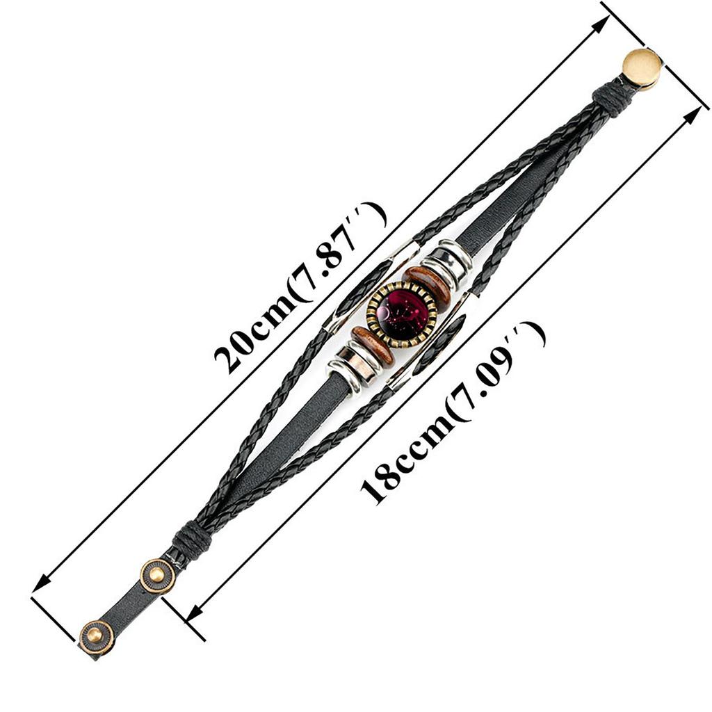 Zodiac Constellation Bracelet Leather Strap Adjustable Multi-layer Design Astrology Time Gem Accessory for Men and Women