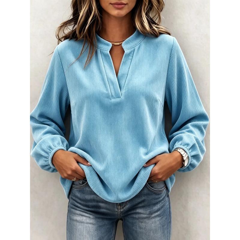 Women S Long Sleeve V Neck Lantern Sleeve Loose Knit Top