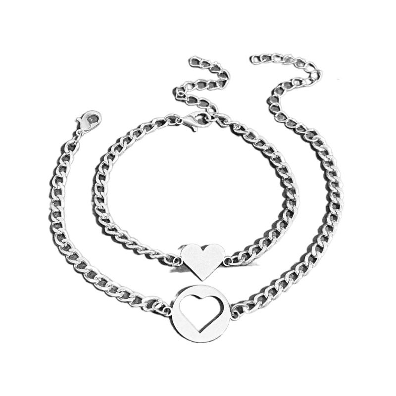 2Pcs/set Stainless Steel Simple Hollow Love Sun Moon Chain Bracelets Temperament Ins Chain Ladies Couple Card Bracelet