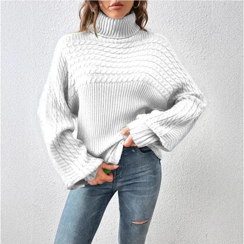 

Осенне-зимний пуловер с высоким воротником, свитер с длинными рукавами, женский вязаный свитер топ однотонный с косами XL белый